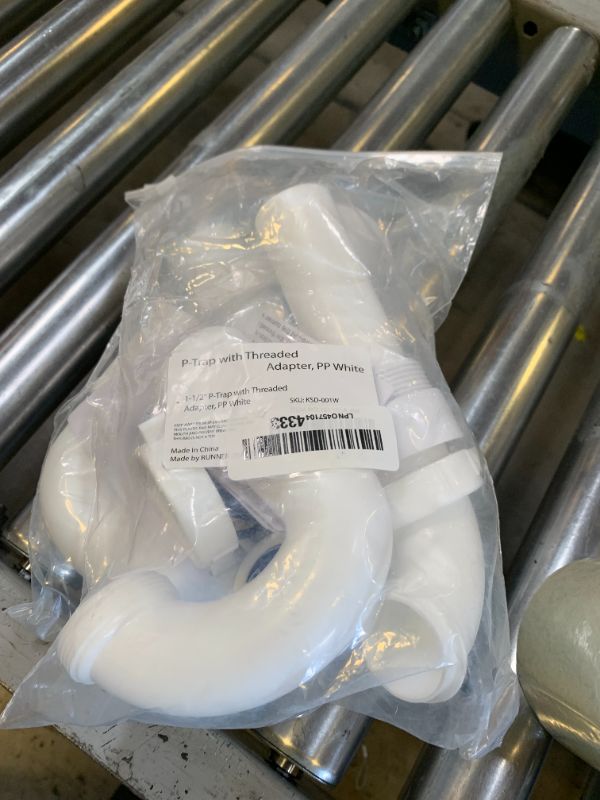 Photo 1 of (1 Pack) Yariwiz White P Trap 1 1/2 Inch for Bathroom Kitchen Sink Drain Pipe Tubular Kit with White Threaded Adapter and Blue TPE Washer KSD-001W