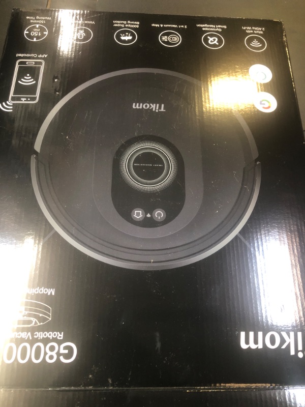 Photo 1 of Tikom Robot Vacuum and Mop Combo, 5000Pa Robotic Vacuum Cleaner, 150 Min Max, App & Remote Control, Ideal for Hard Floor, Carpet, Pet Hair, Self-Charge(G8000 Max)