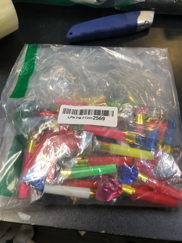 Photo 1 of 100 Pcs Party Blower, Colorful Birthday Noisemakers Funny Birthday Blow Horns Squawkers Party Whistles New Years Party Favors for Kids Adults