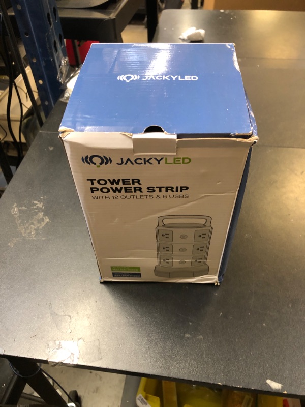 Photo 1 of ?10ft? Power Strip Tower JACKYLED Surge Protector Electric Charging Station with 13A 12 Outlets 6 USB Ports Heavy Duty Extension Cord for Home Office Computer Nightstand Laptop Phone White Black