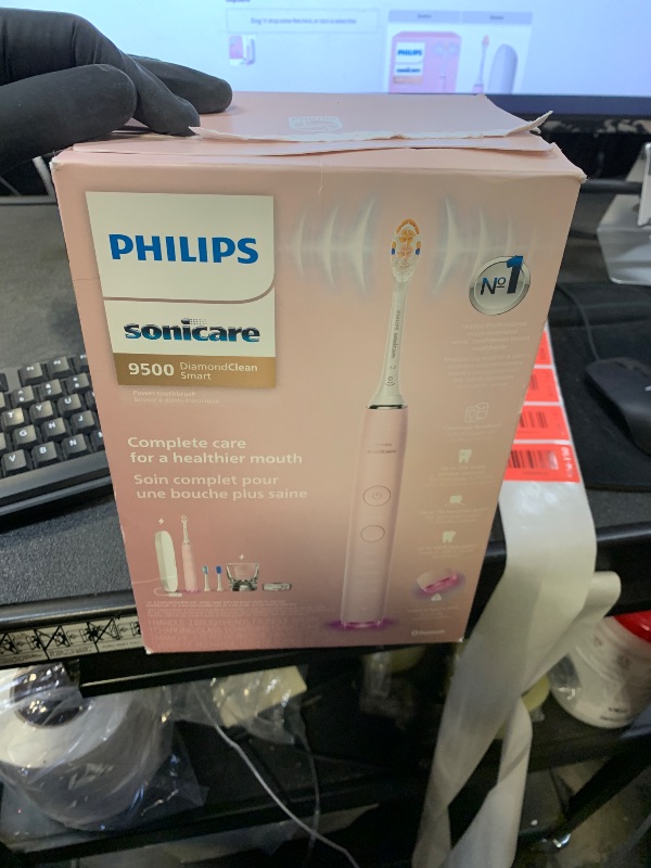 Photo 1 of Philips Sonicare DiamondClean Smart 9500 Electric Toothbrush, Sonic Toothbrush with App, Pressure Sensor, Brush Head Detection, 5 Brushing Modes and 3 Intensity Levels, Pink, Model HX9923/21