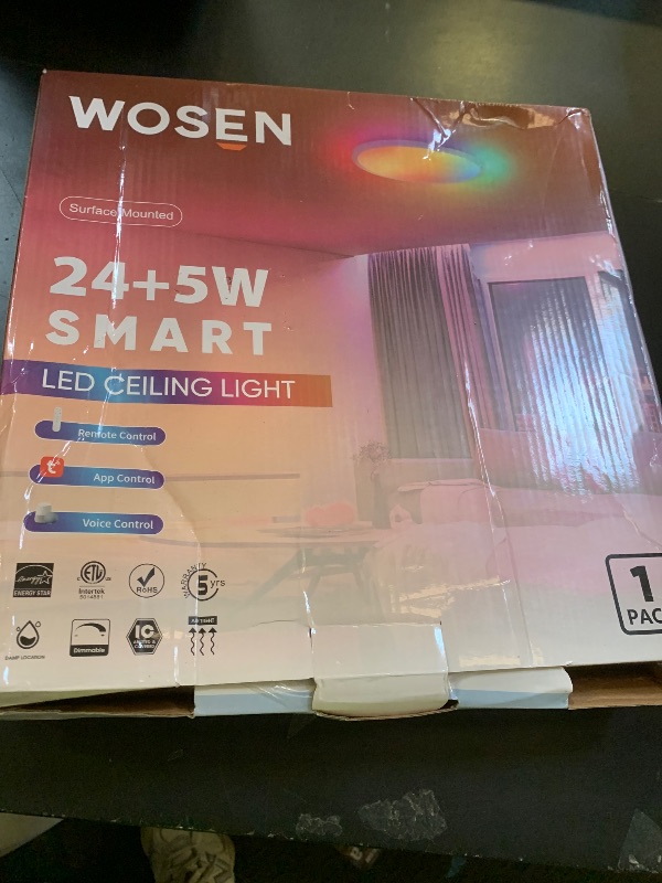 Photo 1 of 1 Pack 12 Inch Smart Ceiling Light Fixture, RGB LED Flush Mount Ceiling Light with Night Light, 24W 2400LM Ultra-Slim Ceiling Light with Remote, 16 Million DIY Colors, Works with Alexa/Google Home