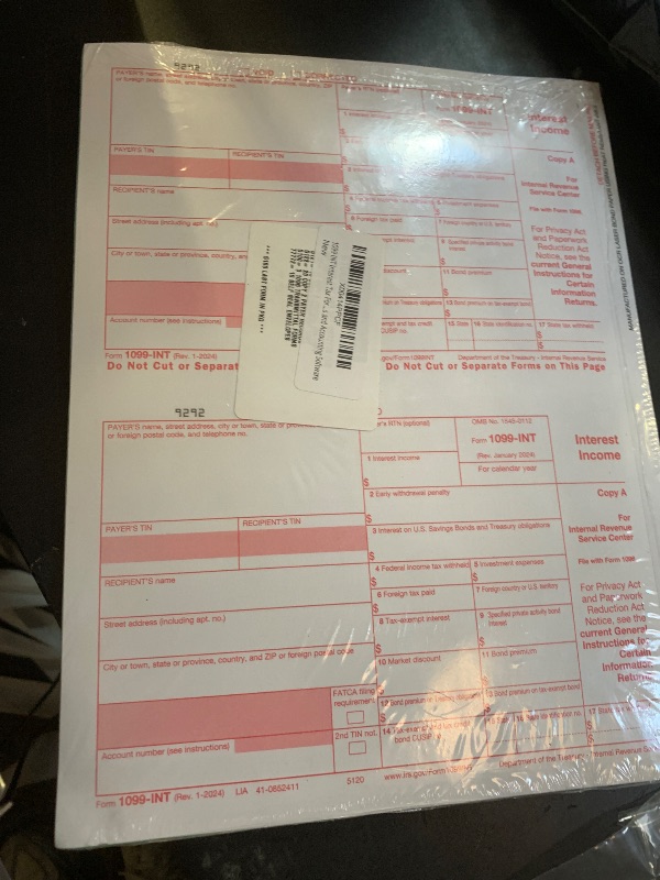 Photo 1 of 1099 INT Interest Tax Forms Set 4 Part 10 Pack for 2025 And Self-Seal envelopes. Kit For 10 Vendors, Laser Forms Designed for QuickBooks and Accounting Software
