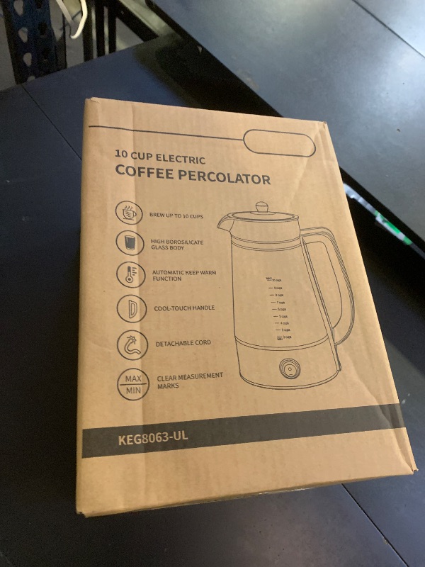 Photo 1 of KIDISLE Percolator Coffee Pot Electric Coffee Maker, Brews 2–10 Cups, Auto Keep Warm, Stainless Steel Basket, Borosilicate Glass, Easy-Pour Spout, Cool-Touch Handle