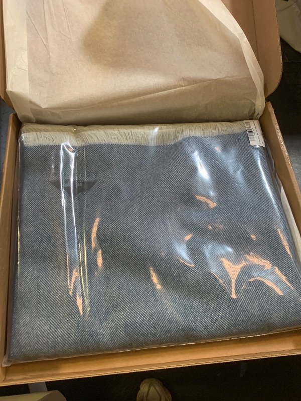 View 3 of 100% Baby Alpaca Throw Blanket | Lightweight Artisanal Throw Made from Premium, Peruvian Baby Alpaca Wool | Hypoallergenic, Stylish, & Incredibly Soft | (Blue Herringbone)