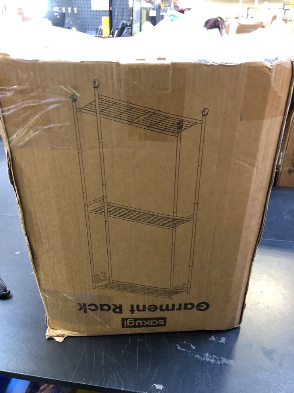 Photo 1 of Sakugi Clothes Rack - 33.0" x 12.2" x 79.5" Clothing Rack with Shelves & Wheels, Multi-Functional Wardrobe Closet with Hooks, Sturdy Metal Garment Rack for Bedroom, Laundry, Balcony (Black)