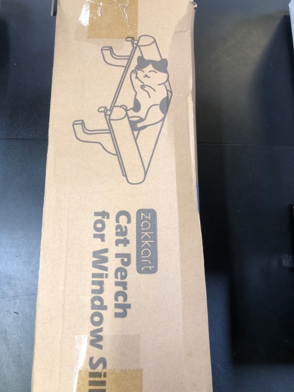 Photo 1 of Zakkart Cat Perch for Window Sill with Bolster - Orthopedic Hammock Design with Premium Hardwood & Robust Metal Frame - Cat Window Seat for Large Cats and Kittens - Natural Color Wood Gray Bed, 24''W