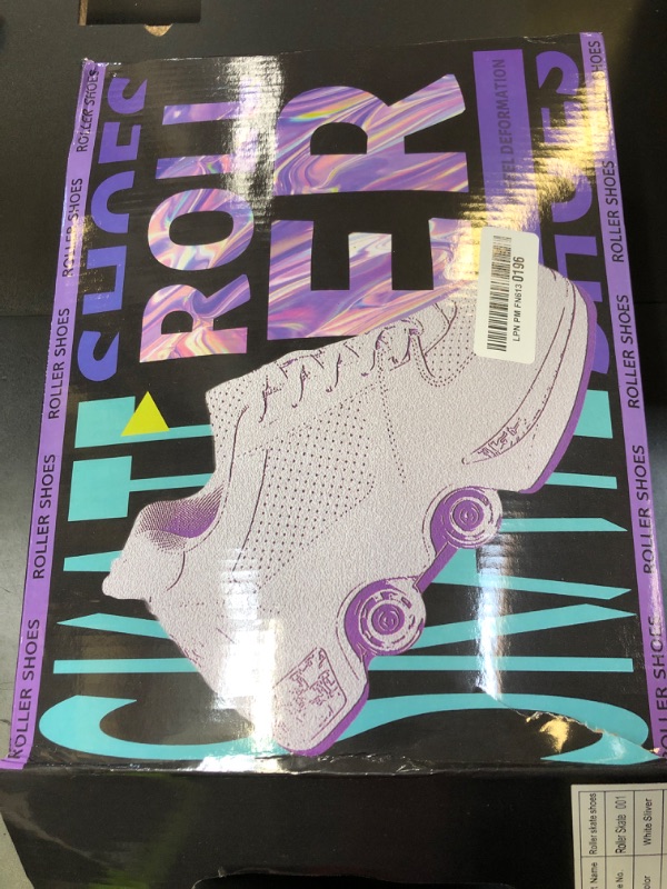 Photo 1 of Double-Row Deform Wheel Automatic Walking Shoes Invisible Deformation Roller Skate 2 in 1 Removable Pulley Skates Skating Parkour (White Silver, US 10.5)