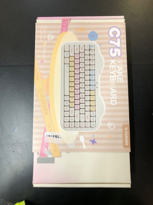 Photo 1 of YUNZII C75 Wireless Mechanical Keyboard,75% Layout, Hot-Swappable NKRO,BT5.0/2.4G/USB-C Mode,Dye-Sub PBT MOA Keycaps,RGB Gasket Mount,Cute Cake Design for Mac/Win/Gaming (Beige, Candy Switch)