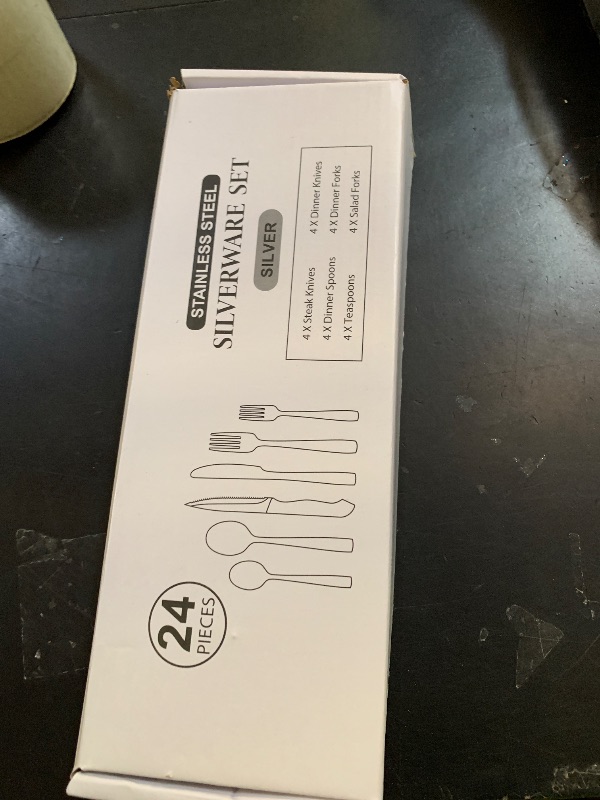 Photo 1 of **INCOMPLETE** Hiware 24-Piece Silverware Set with Steak Knives, Stainless Steel Flatware Cutlery, Mirror Polished Flatware Serving Utensils Set for 4, Includes Forks Spoons Knives Silverware, Dishwasher Safe