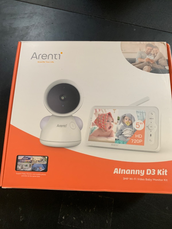 Photo 1 of ARENTI Baby Monitor, 2K/3MP WiFi 6 Camera and Audio, 5-inch Wireless Screen, Smartphone App, Super Night Vision, Crying Detection, Auto Tracking, Temp&Humidity Sensor, Cloud&SD Card Storage (D3 Kit)