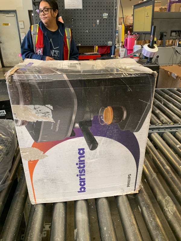 Photo 1 of PHILIPS Baristina Espresso Machine, Grind, Tamp & Brew Coffee Beans in One Swipe, Compact, 16 Bar Pump Pressure, Automatic Grinder, Black with Berry Red Portafilter (BAR301/60)