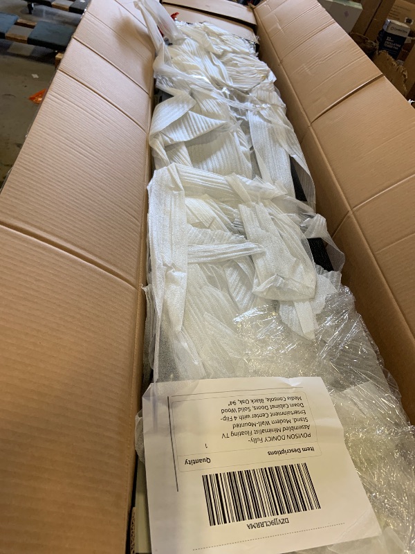 Photo 1 of POVISON DONICY Fully-Assembled Minimalist Floating TV Stand, Modern Wall-Mounted Entertainment Center with 4 Flip-Down Cabinet Doors, Solid Wood Media Console, Black Oak, 94"