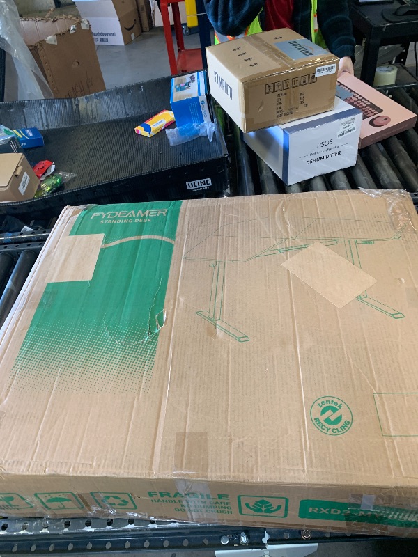 Photo 1 of ETHU Electric L-Shape Standing Desk with Keyboard Tray, Height Adjustable 29-42 inches, Modern Style, Brown, For Home Office, Gaming, Work