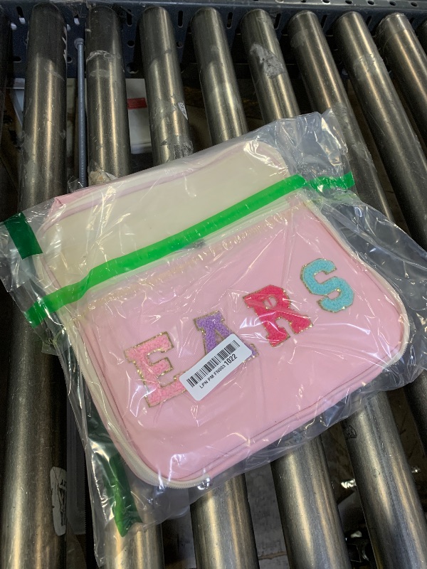 Photo 1 of PLOZANO Mouse Ears Travel Case Multipocket Large Chenille Letter Mouse Ears Headband Holder with Shoulder Strap 11"x11"x4.5" (Pink)