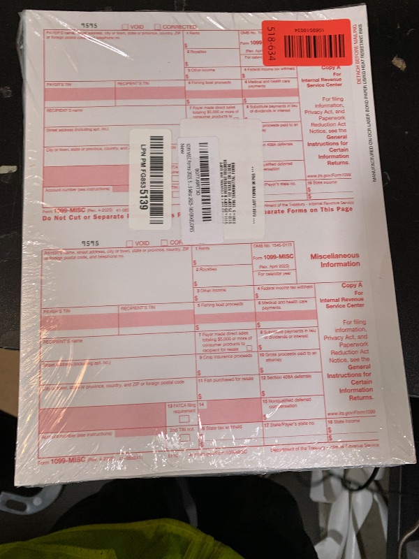 Photo 1 of 1099 MISC Forms 2025, 5 Part Set, Kit for 25 Vendors Complete Laser 1099 Tax Forms in Value Pack 1099 Misc 2025- NO ENVELOPES