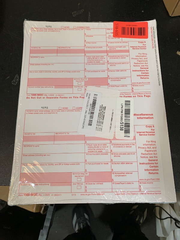 Photo 1 of 1099 MISC Forms 2025, 5 Part Set, Kit for 25 Vendors Complete Laser 1099 Tax Forms in Value Pack 1099 Misc 2025- NO ENVELOPES