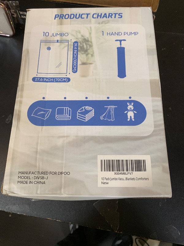 Photo 1 of 10 Pack Jumbo Vacuum Storage Bags with Hand Pump, 80% Storage Space Saving, Sturdy Leak-Free Space Saver Vacuum Seal Bags for Clothing, Vacuum Compression Bags for Travel Lugggage Blankets Comforters