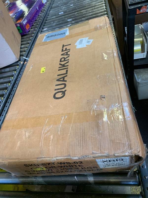 Photo 1 of QUALIKRAFT White Vanity Set with LED Mirror & Stool, Makeup Desk with Built-in Power Outlet (2 AC & 2 USB), 2 Large Drawers & 6 Shelves, Lighted Dressing Table for Bedroom Organization