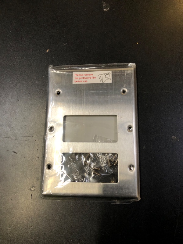 Photo 1 of [2 Pack] BESTTEN 3-Gang Combination Metal Wall Plate with ?hite or Clear Plastic Film, 2-Decorator/1-Blank, Corrosion-Resistant Stainless Steel Outlet and Switch Cover, Brushed Finish