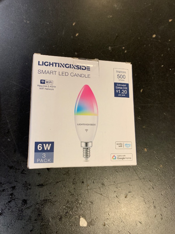 Photo 1 of Lightinginside E12 Smart Light Bulbs 60W Equiv., 500LM 6W RGBCW Candelabra Chandelier Candle Bulb Works with Alexa/Google Home/Smart Life, 2.4G WiFi Bluetooth Bulbs, No Hub Required, ETL Listed, 3PCS
