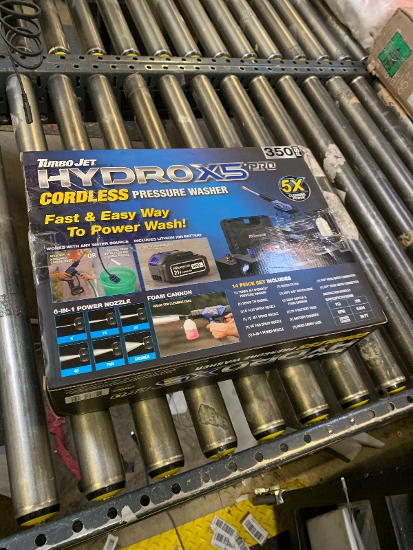Photo 1 of Ontel Turbo Jet HydroX5 Pro Portable Cordless Pressure Washer (21V 3000mAh Battery), 6-in-1 Nozzle, Dual Water Source, 16ft Detachable Hose