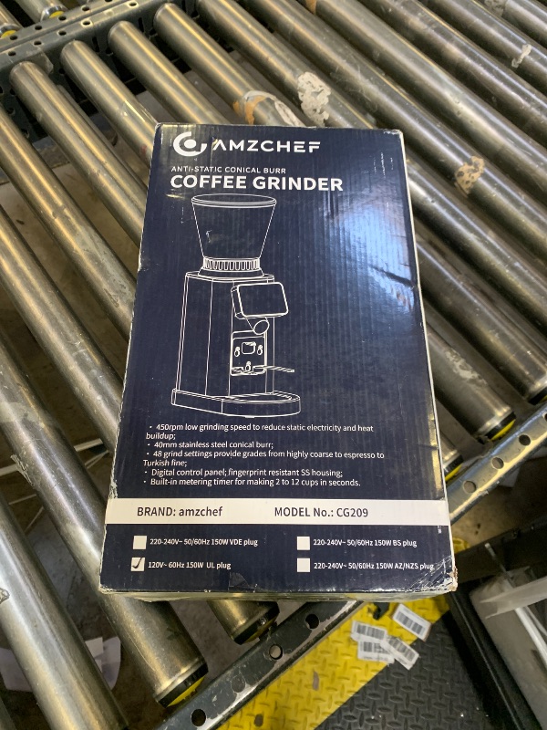Photo 1 of AMZCHEF Coffee Grinder, Burr Coffee Bean Grinder for Home Use with 48 Precise Grind Settings, Detachable Funnel Stand for Espresso, LED Control Panel, Anti-static Design, silver