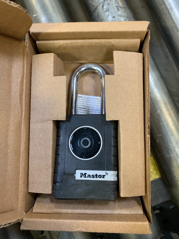 Photo 1 of Master Lock Black Outdoor Bluetooth Smart Padlock with Keypad, Smart Locks for Tools, Gates, Sheds, 2-7/32 inches Wide, 4401LHEC