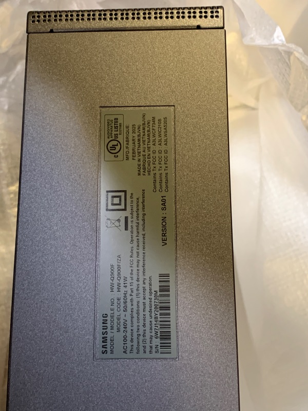 Photo 1 of Samsung Q-Series Soundbar HW-Q900F 7.1.2 ch Subwoofer (2025 Model) Smart Integration, Wireless Dolby Atmos, Q-Symphony