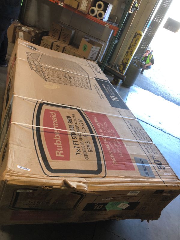 Photo 1 of Rubbermaid Resin Outdoor Storage Shed With Floor (7 x 7 Ft) Weather Resistant Gray Organization for Home/Backyard/Garden Tools/Lawn Mower/Bike Storage/Pool Supplies