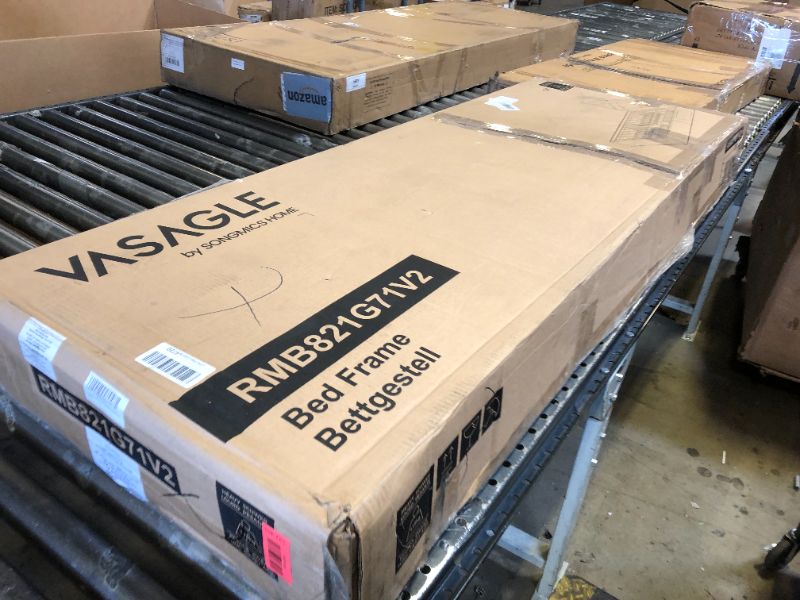 Photo 1 of VASAGLE LED Bed Frame Queen Size, Queen Bed with Headboard and 4 Drawers, 1 USB Port and 1 Type C Port, Adjustable Upholstered Headboard 36.7/39.3 Inches, No Box Spring Needed, Dark Gray URMB821G71