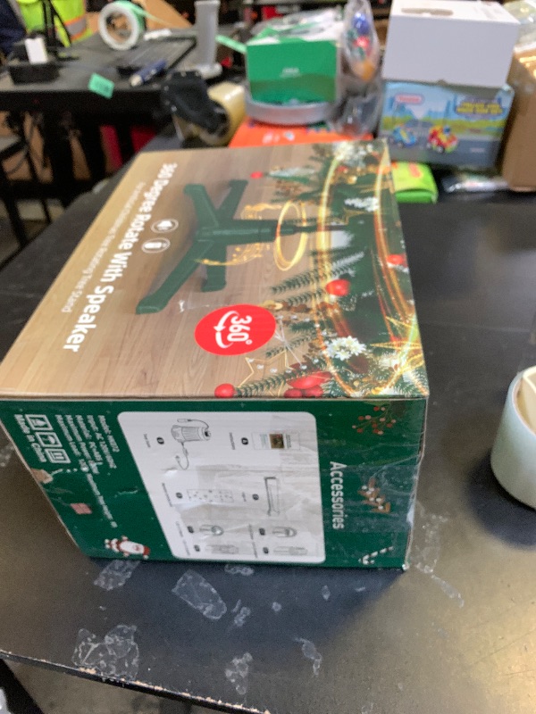 Photo 1 of COOLWUFAN Musical Rotating Christmas Tree Stand with Remote Control, 360-Degree Tree Stand Base for Up to 9FT & 120lb Artificial Trees, 6 Built-in Electrical Outlets Xmas Revolving Tree Holder