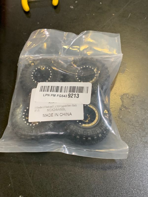 Photo 1 of 1.0 Beadlock Wheels and Tires 4pcs Aluminum Rim with 7mm Sleeve for RC Crawler Axial SCX24 Gladiator Bronco C10 Deadbolt AX24 TRX4M FCX24 Upgrade Parts (Black)