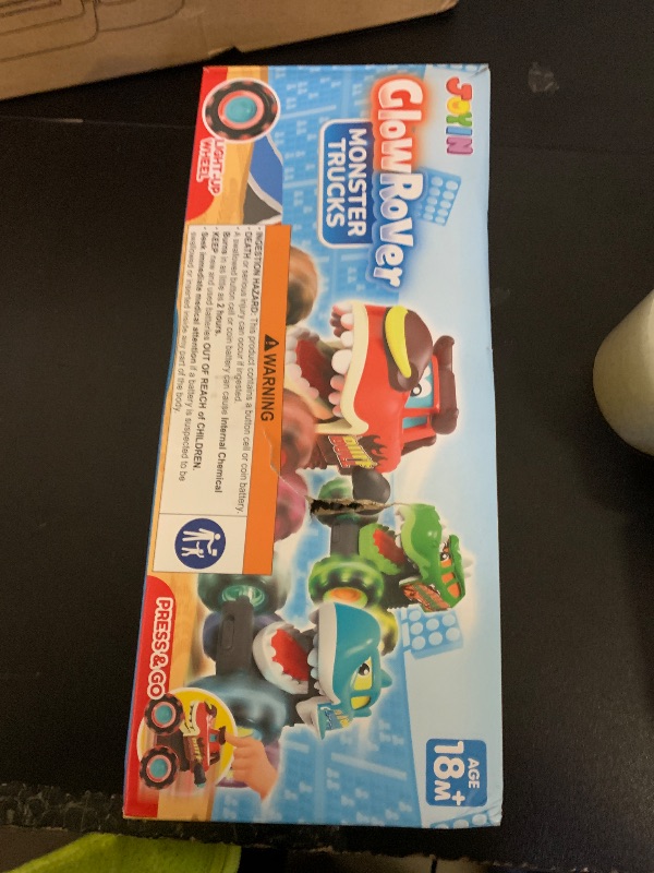 Photo 1 of **INCOMPLETE** JOYIN 3 Pack Monster Truck Toy - Motion Activated Light Up Cars for Toddlers - Monster Glow Rover LED Wheels - Baby Boy Toys - Press and Go Dinosaur Trucks for Kids Valentines Day Boy Birthday Gifts