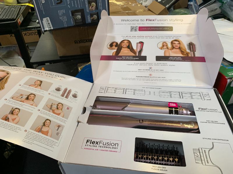 Photo 1 of Shark FlexFusion Hair Straightener & Powerful Hair Dryer with Fusion Hair Brush, Ceramic Air Styler with Auto-Wrap Curlers & Concentrator, Ceramic Plates, Cosmic Blush HD641S