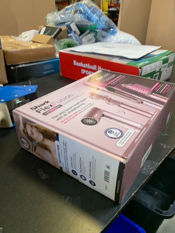 Photo 1 of Shark FlexFusion Hair Straightener & Powerful Hair Dryer with Fusion Hair Brush, Ceramic Air Styler with Auto-Wrap Curlers & Concentrator, Ceramic Plates, Cosmic Blush HD641S