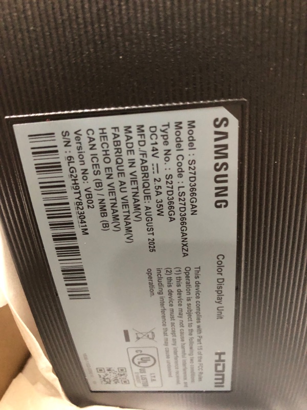 Photo 1 of ** For parts only, screen is damaged *** Samsung 27" Essential S3 (S36GD) Series FHD 1800R Curved Computer Monitor, 100Hz, Game Mode, Advanced Eye Comfort, HDMI and D-sub Ports, LS27D366GANXZA, 2024