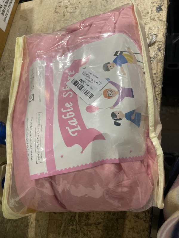 Photo 1 of 1 Pack Pink Spandex Table Clothes for 6 Foot Rectangle Tables, 6FT Wrinkle Free Fitted Tablecloths Ruffles Table Cover with Skirt for Baby Shower Birthday Party Banquet Wedding and Events