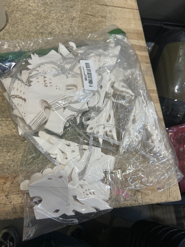 Photo 1 of 12 Pcs Christmas Paper Snowflake Lanterns, 3D Christmas Paper Star Lanterns with LED Lights, 10/12 Inch White Hanging Snowflake Lamps for Xmas Winter Frozen Weddings New Year Party Decorations