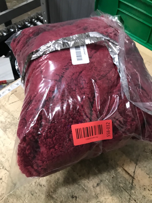 Photo 1 of ***(HEAVILY USED/ MINOR DAMAGE)***ReachMe Womens Oversized Sherpa Pullover Hoodie with Pockets Fuzzy Fleece Sweatshirt Plaid Fluffy Jacket Coat(A Burgundy,2XL)