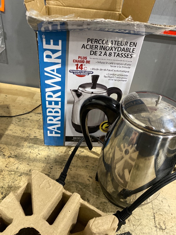 Photo 1 of *** DOES NOT TURN ON Farberware Electric Coffee Percolator, Stainless Steel Basket, Automatic Keep Warm, No-Drip Spout, 8 Cup
