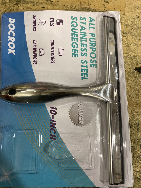 Photo 1 of *** adhesive hooks missing All-Purpose Stainless Steel Shower Squeegee for Shower Glass Door , Bathroom Cleaner Tool Household Window Mirror Squeegee , Cleaning Tile Wall, Car, 10 Inch Silver