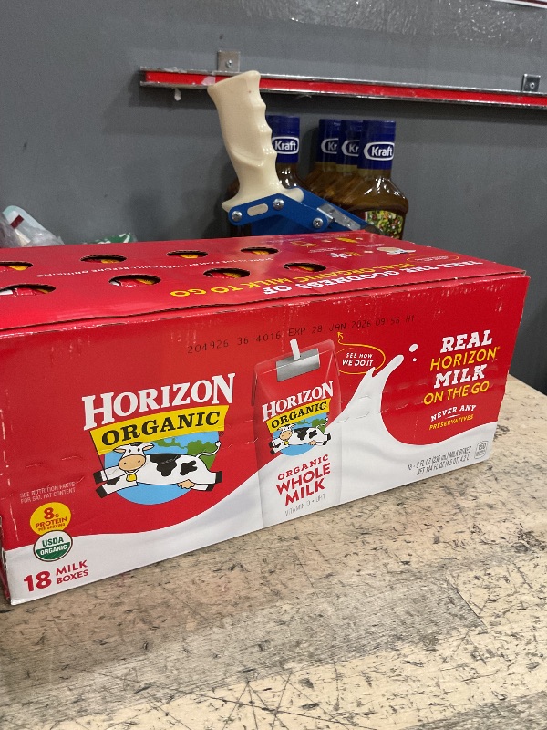 Photo 1 of ***EXP 1/2026***Horizon Organic Shelf Stable Whole Milk Boxes, 8 fl oz, 18 Count - 8g Protein per Serving, USDA Organic, Ready to Drink for Lunchbox, Travel, or On-the-Go, No Refrigeration Needed