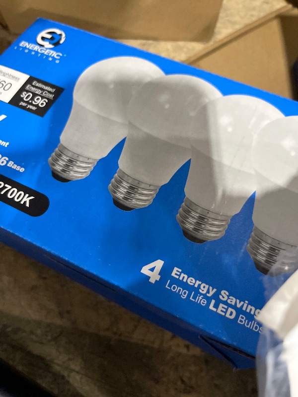 Photo 1 of 60W Equivalent A19 LED Light Bulb, Soft White 2700K, E26 Standard Base, UL Listed, Non-Dimmable LED Light Bulb, 15000 Hrs, 4 Pack
