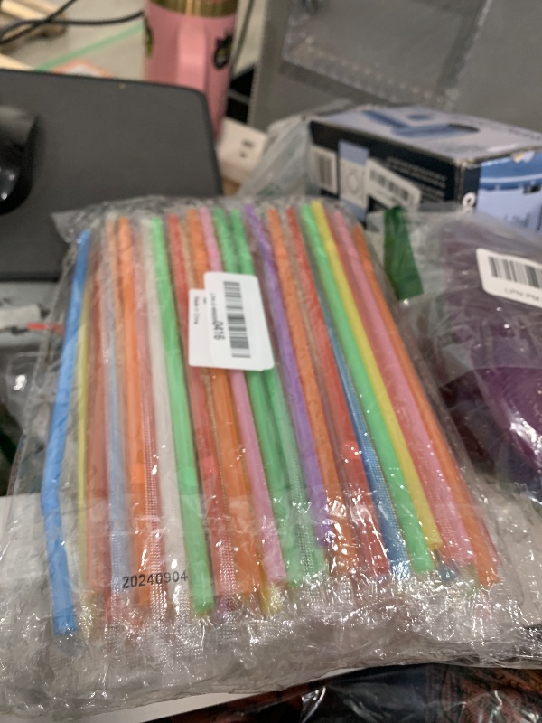 Photo 1 of [Individually Wrapped] 100Pcs Disposable Flexible Drinking Straws - 8.26 Inches Long 0.24 inch Colorful Bendy Plastic Straws for Hot/Cold Drinks,Juice,Coffee,Cocktail