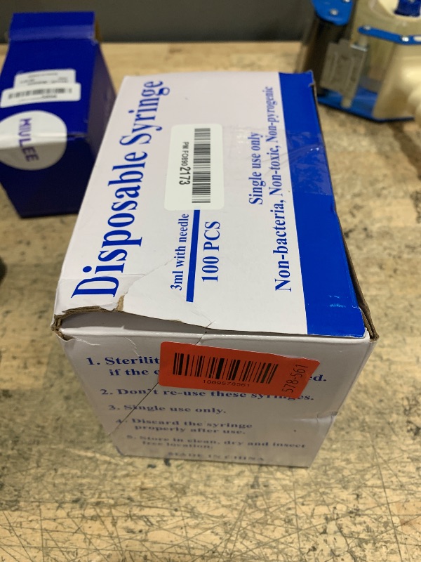 Photo 1 of 100 Pack 3ml 23Ga Plastic Syringe with Measurement for Scientific Labs, Industrial Dispensing Animal and Pet Supplies, Disposable Individually Wrapped (100, 3ml-23Ga)