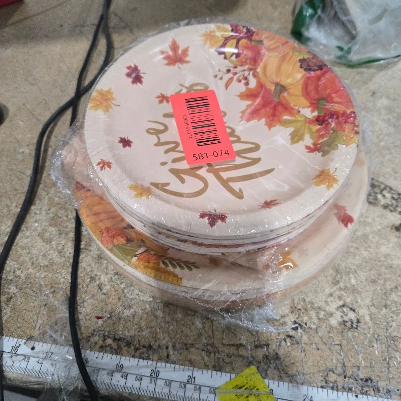 Photo 1 of 150 Pcs Thanksgiving Plates and Napkins Sets - Happy Thanksgiving Round Tableware, Disposable Fall Turkey Give Thanks Paper Dinner Dessert Plates Dinnerware for Thanks giving Party Supplies, Serve 50