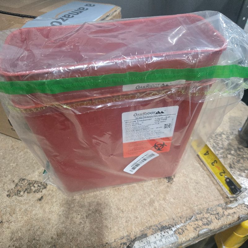 Photo 1 of **No Lids** Oakridge Products Sharps Container for Home Use and Professional 5 Quart (2-Pack), Biohazard Needle and Syringe Disposal, Mailbox Style Lid, CDC Certified