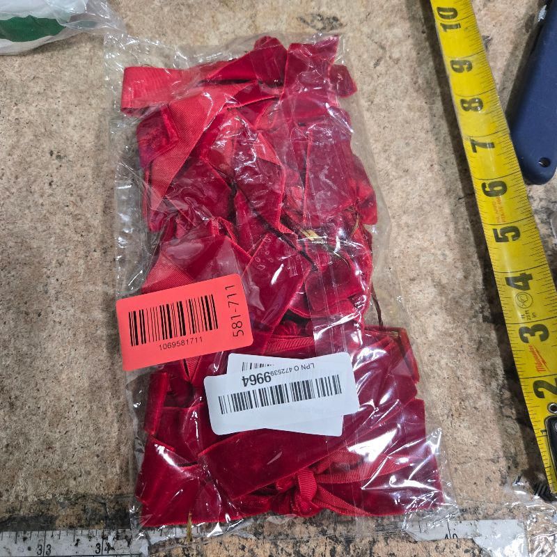 Photo 1 of 12PCS Red Velvet Bows for Christmas Tree, Bows for Christmas Tree, Garland Red Velvet Bow Ornaments for Christmastree with Gold Twist Ties(A)