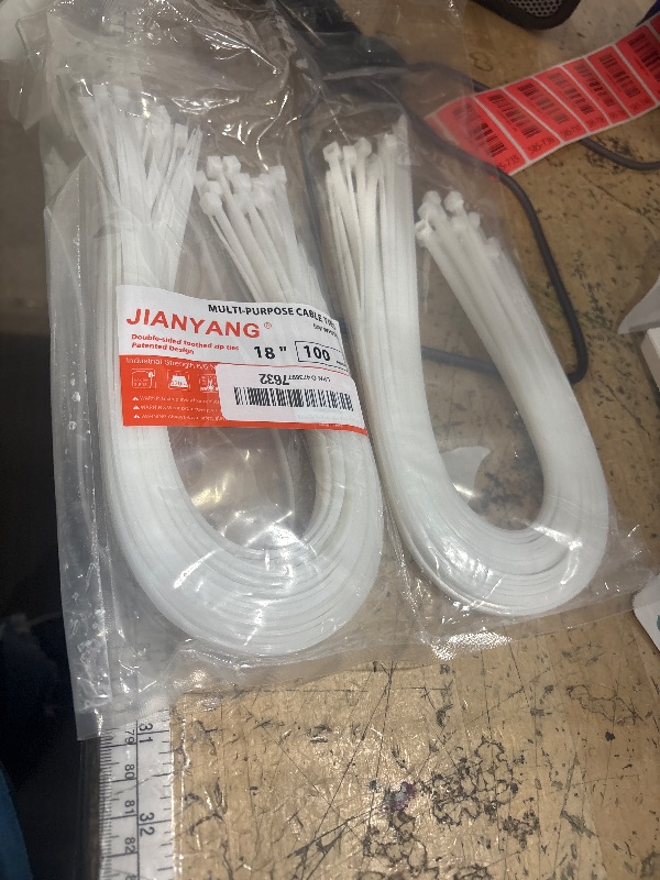 Photo 1 of 18 Inch Zip Ties Double Sided Toothed,120 LBS Tensile Strength Heavy Duty Cable Wire Ties With Self-Locking Adjustable More Durable Nylon Tie Wraps for Indoor Outdoor White?100 Pack?